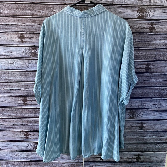Jane and Delancey Women's Short-Sleeved Button-Down Top Size 3X Blue Striped - Picture 2 of 6